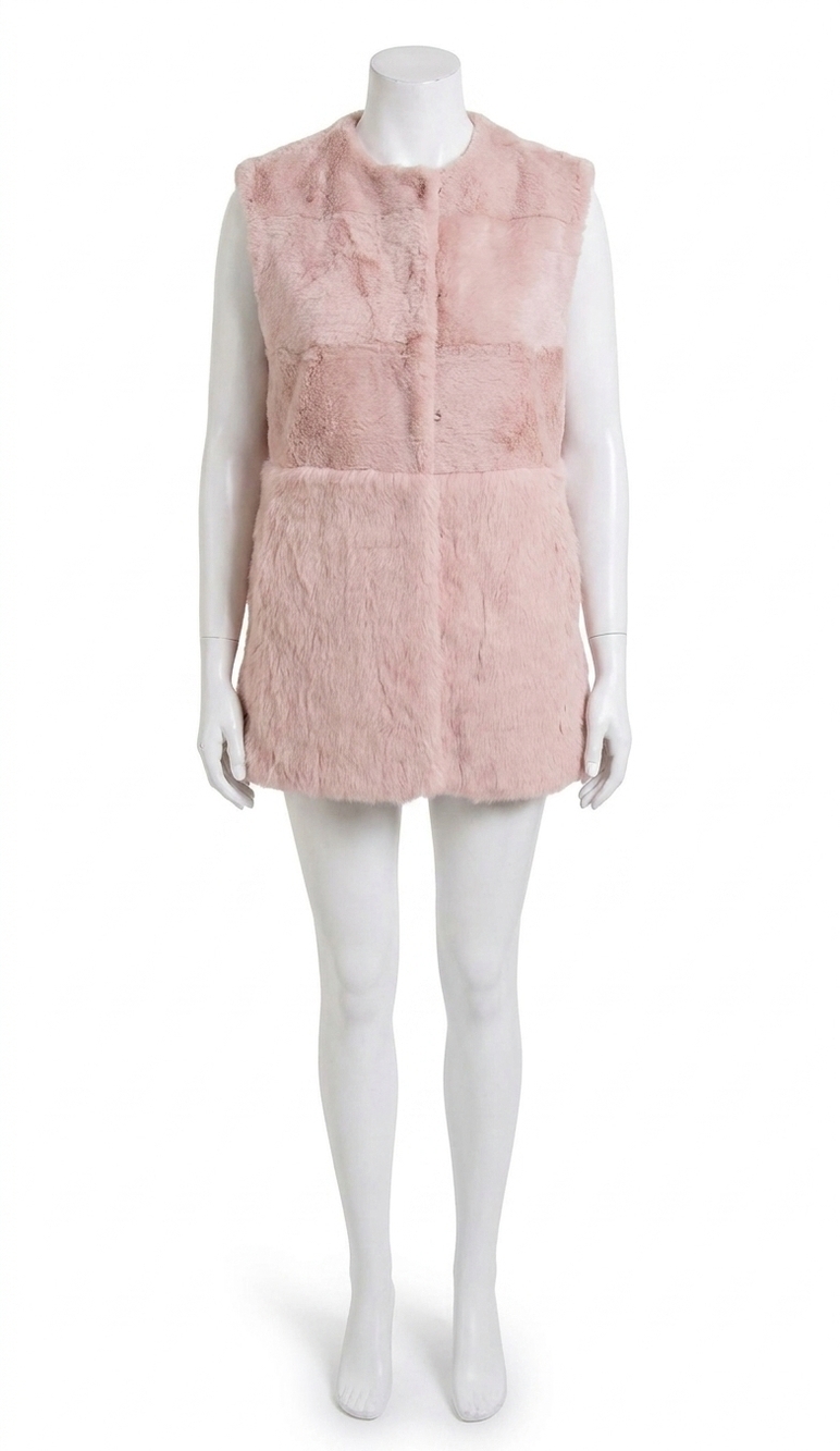 NEW LOVE TOKEN stacy genuine real rabbit fur vest in blush